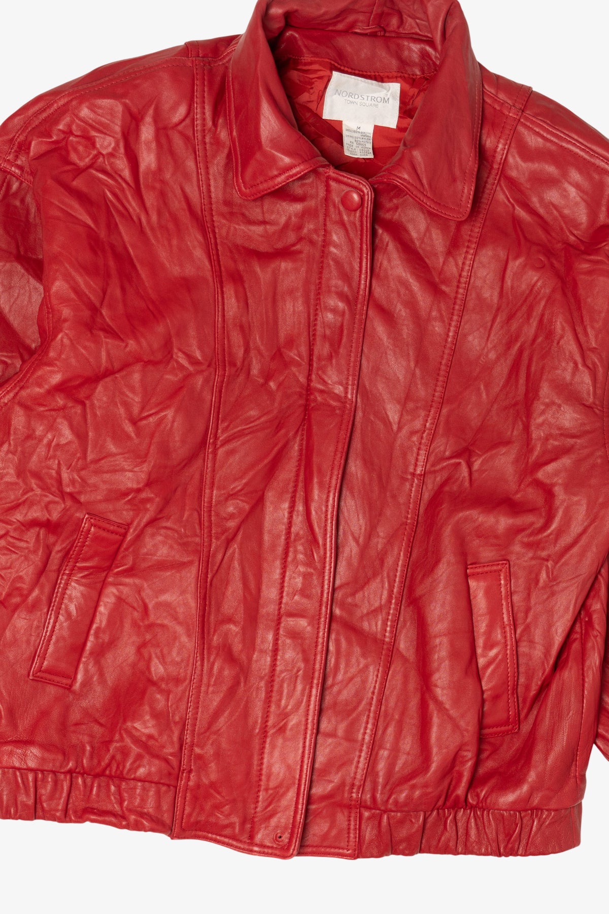 Vintage Red Leather Nordstrom Bomber Jacket (1980s)