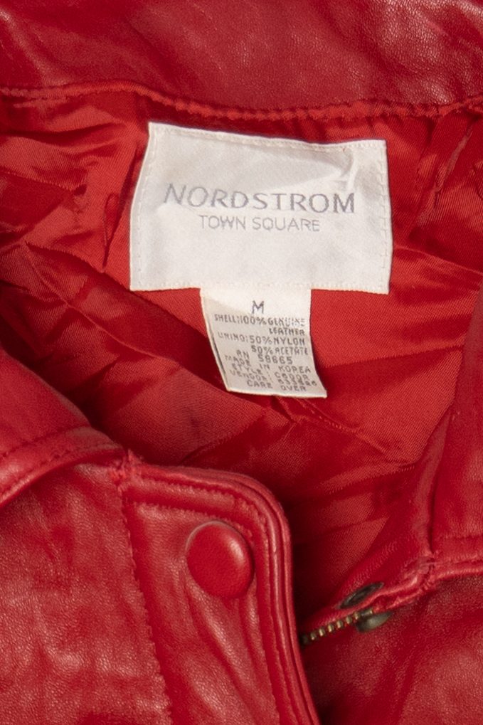 Vintage Red Leather Nordstrom Bomber Jacket (1980s)
