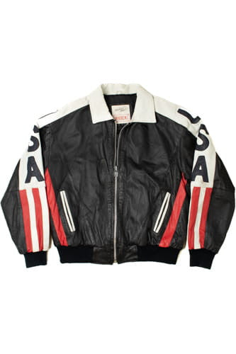Vintage "USA" American Flag Michael Hoban Leather Jacket