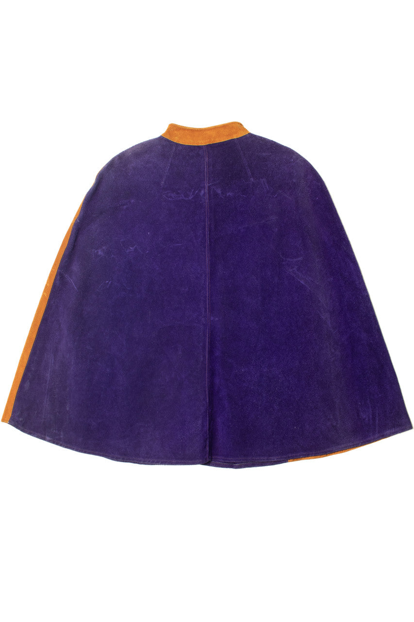 Vintage Purple & Ochre Floral Detail Leather Suede Cape