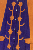 Vintage Purple & Ochre Floral Detail Leather Suede Cape
