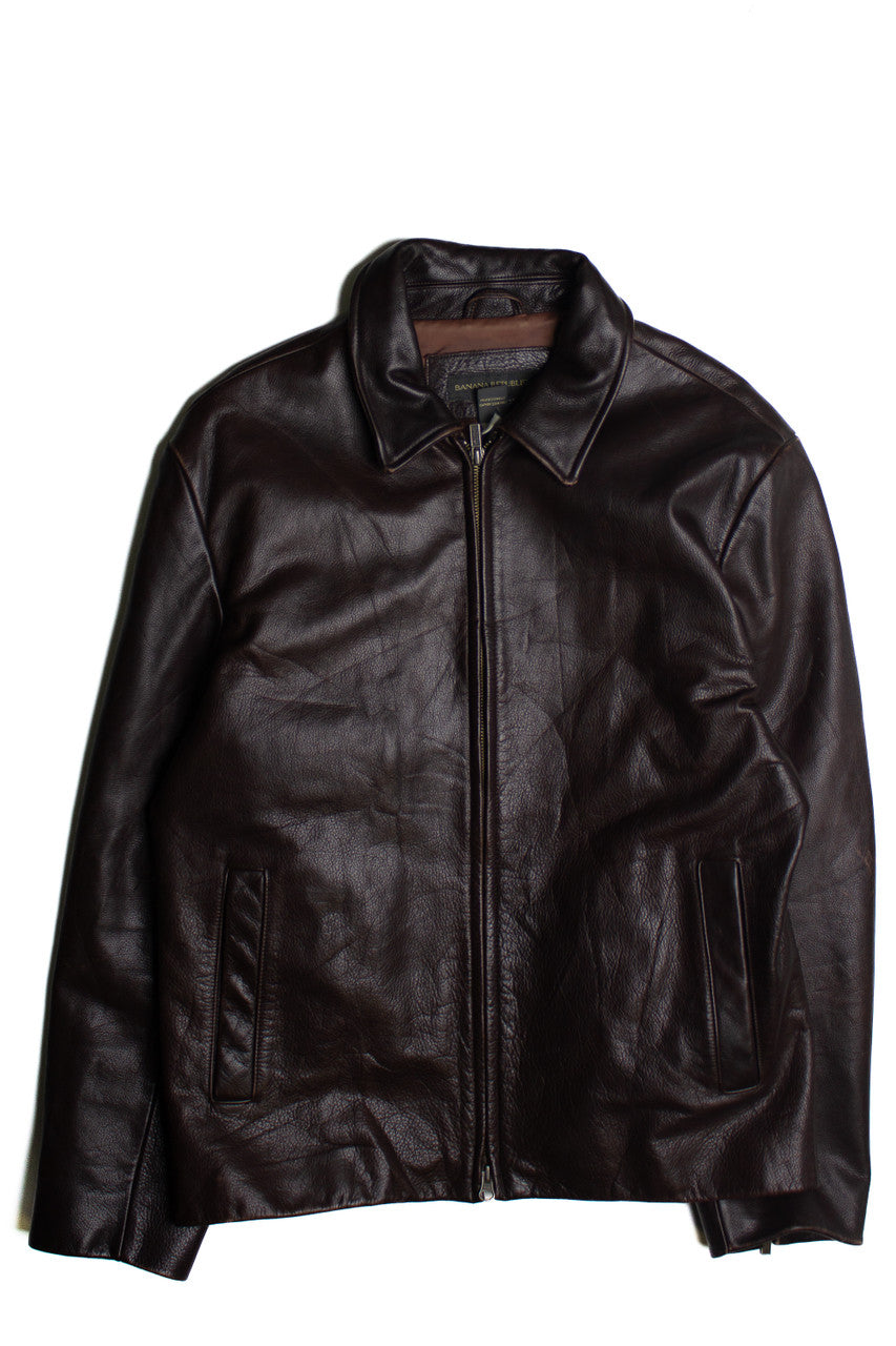 ジャケット・アウター 90s 00s BANANA REPUBLIC Leather jacket vtg 80s 90s BANANA REPUBLIC full zip soft brown leather dad