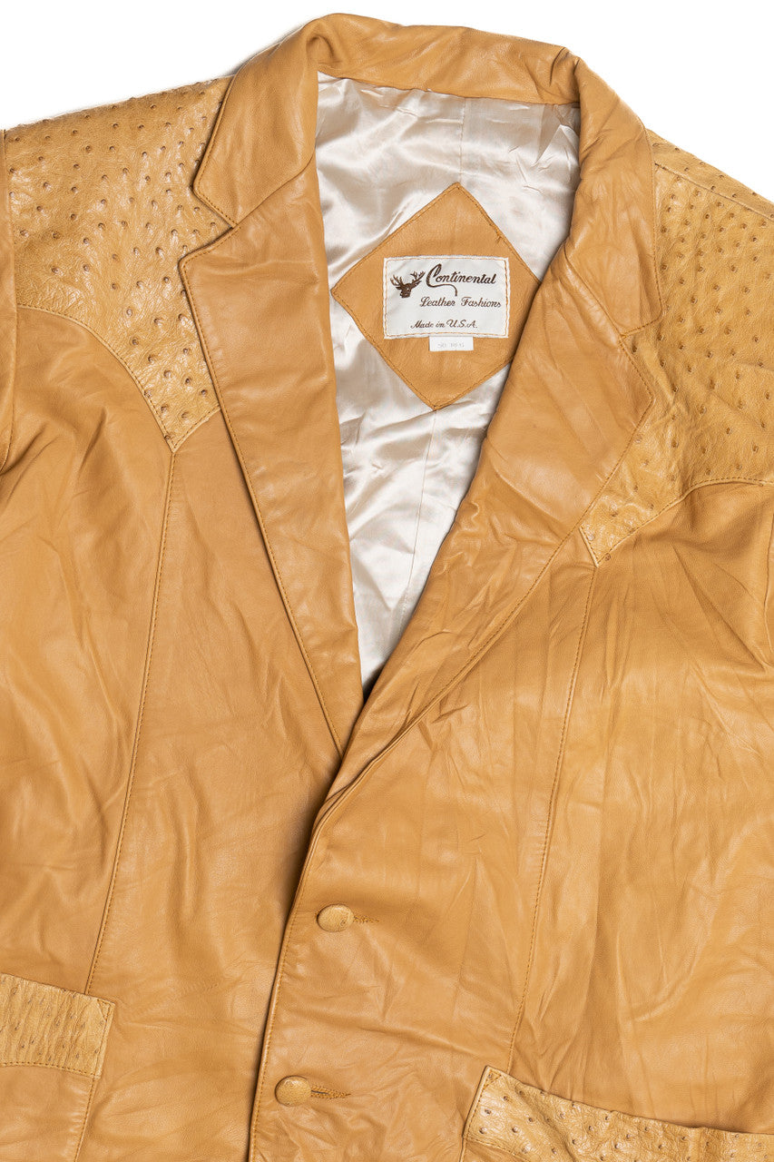 Vintage Ostrich-Like Leather Detail Leather Jacket