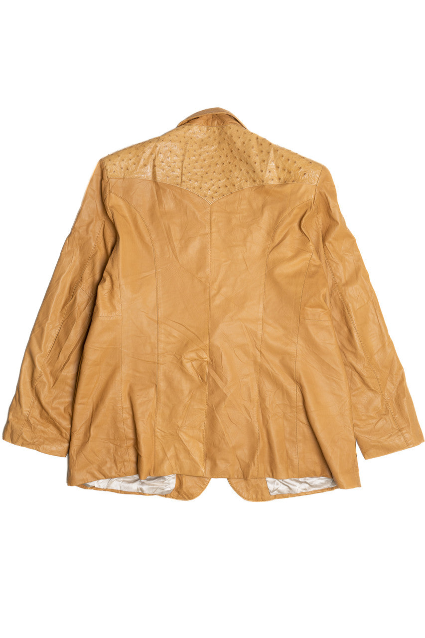 Vintage Ostrich-Like Leather Detail Leather Jacket