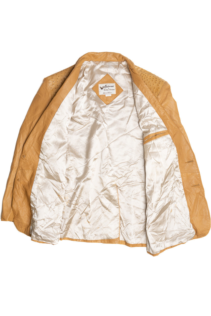 Vintage Ostrich-Like Leather Detail Leather Jacket