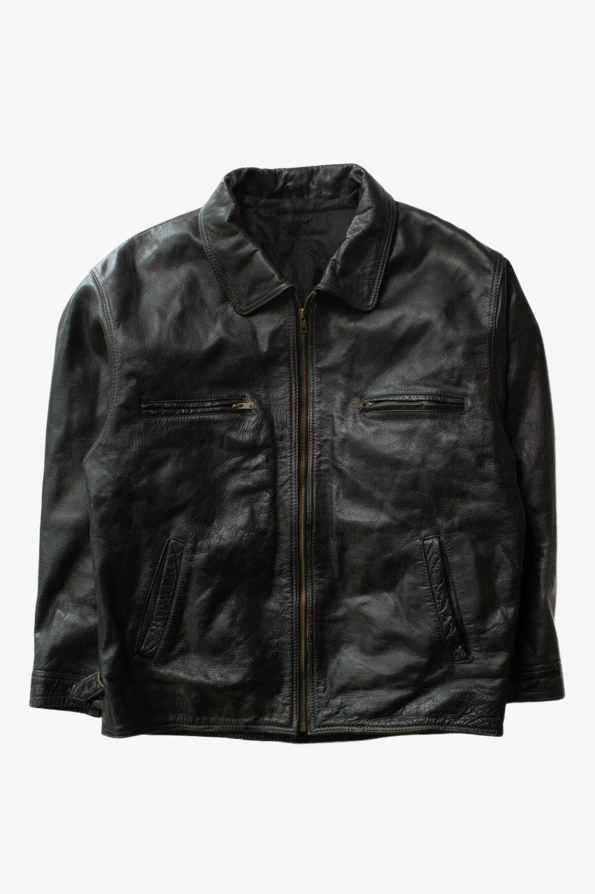 Vintage Black Zip Up Leather Jacket (1990s)