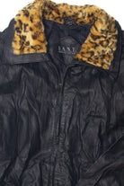 Vintage Direct Action New York Leopard Print Fur Trim Leather Coat