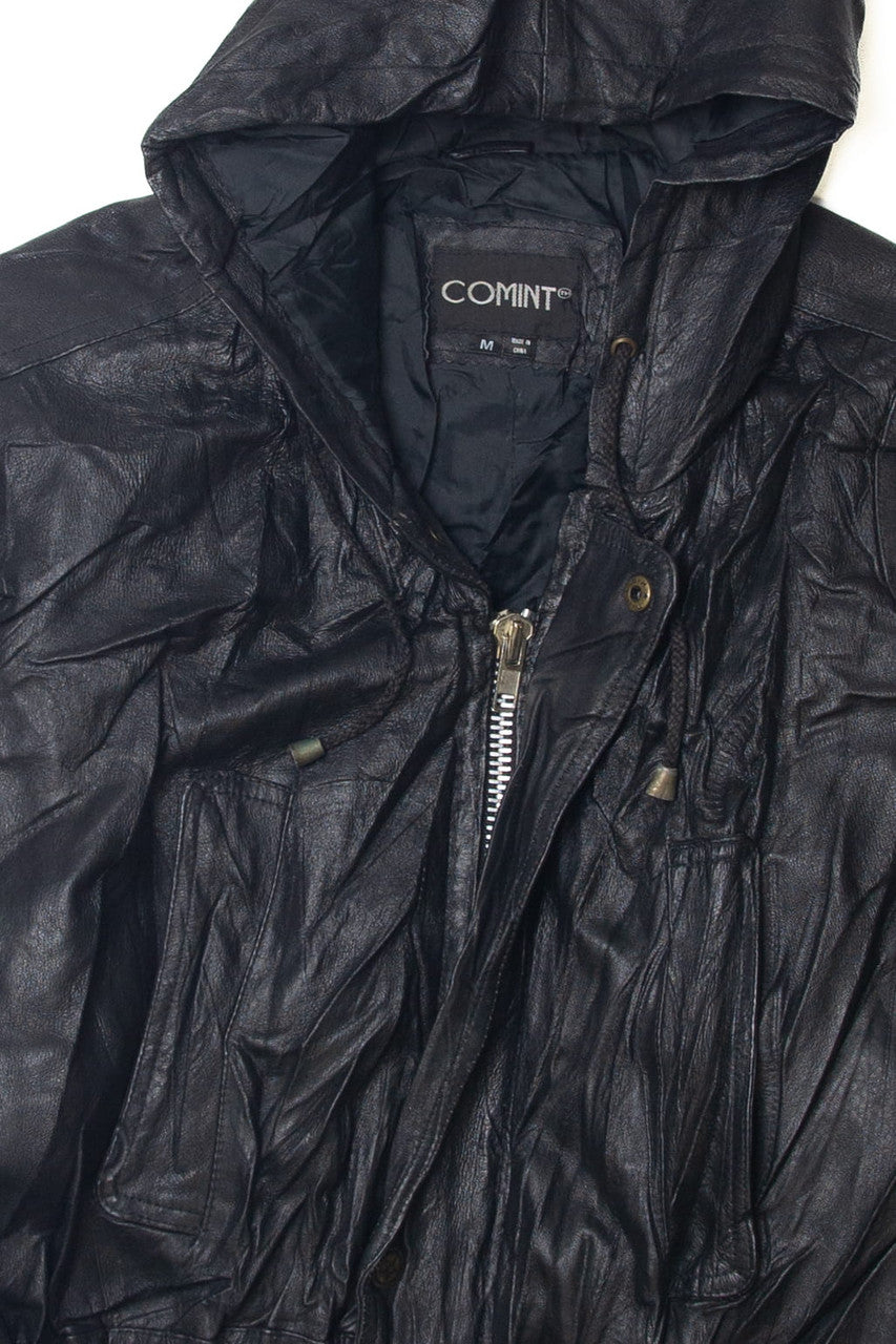 Vintage Comint Hooded Leather Jacket