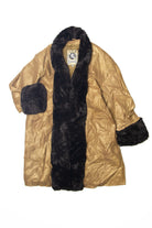 Vintage OTA Faux Fur trim Animal Embossed Metallic Bronze Leather Swing Coat