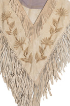 Vintage Tooled Suede Leather Poncho With Fringe