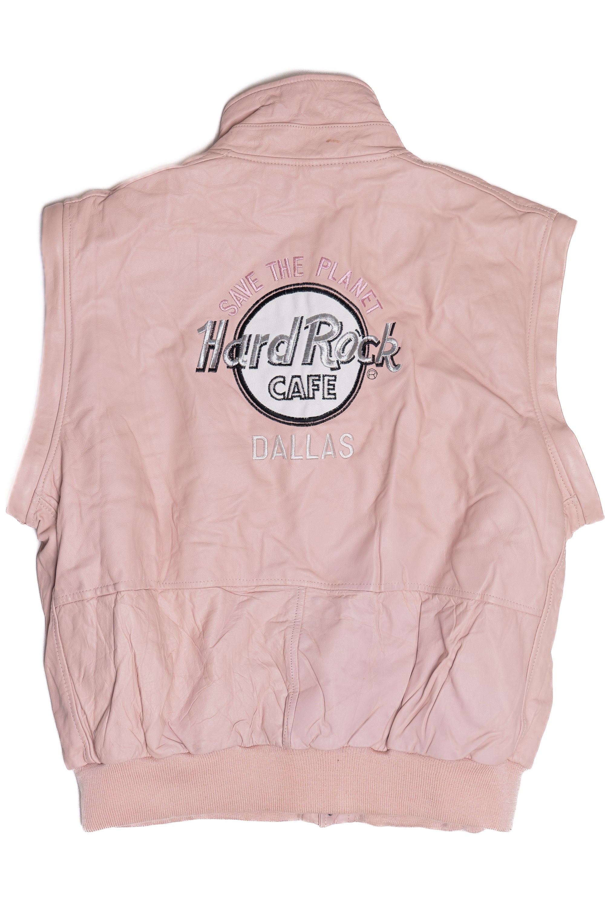 Vintage "Hard Rock Cafe Dallas" Embroidered Leather Jacket With Zip Off Sleeves (1990s)
