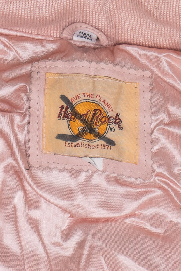 Vintage "Hard Rock Cafe Dallas" Embroidered Leather Jacket With Zip Off Sleeves (1990s)