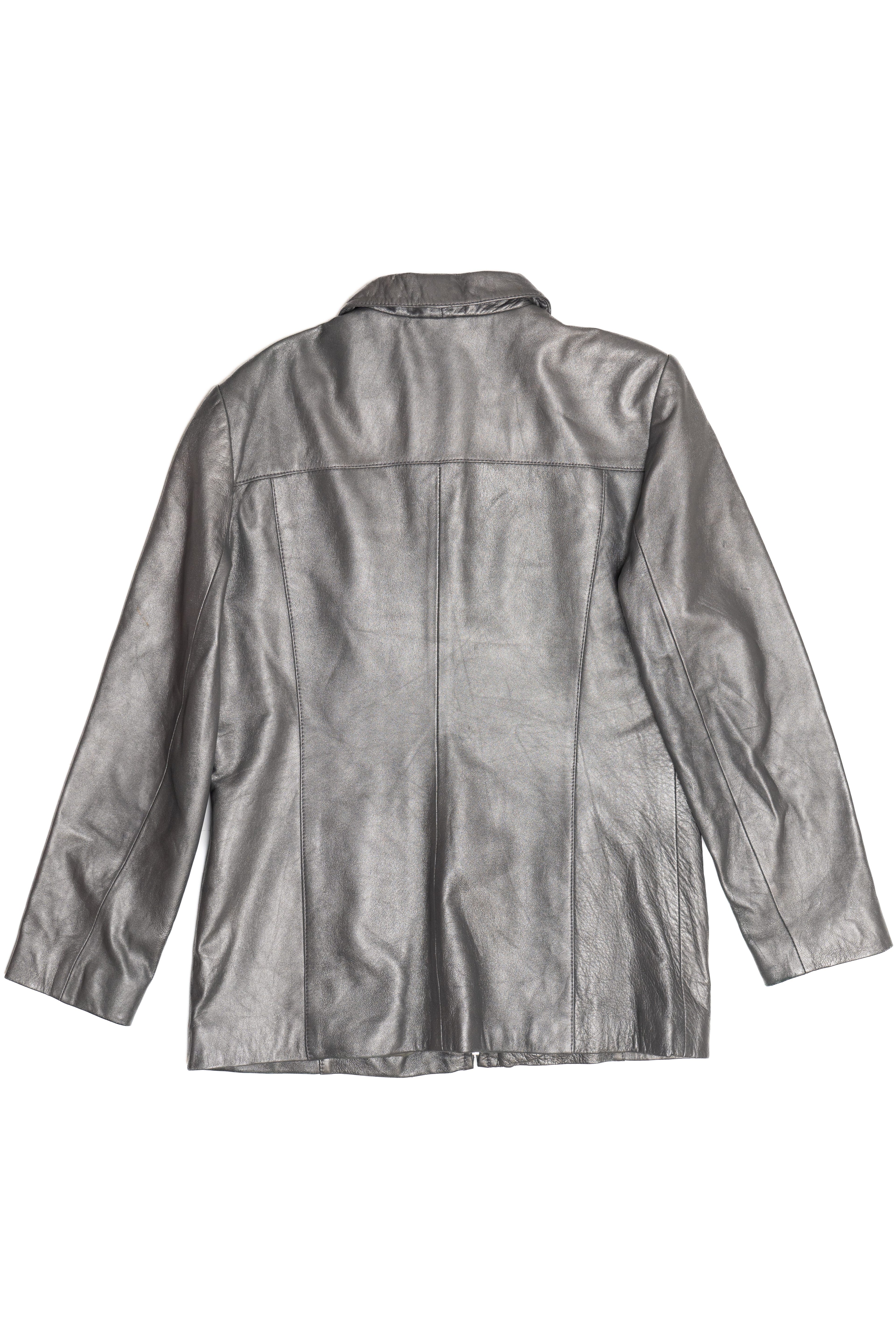 Vintage Alfani Sleek Silver Leather Jacket (2000s)
