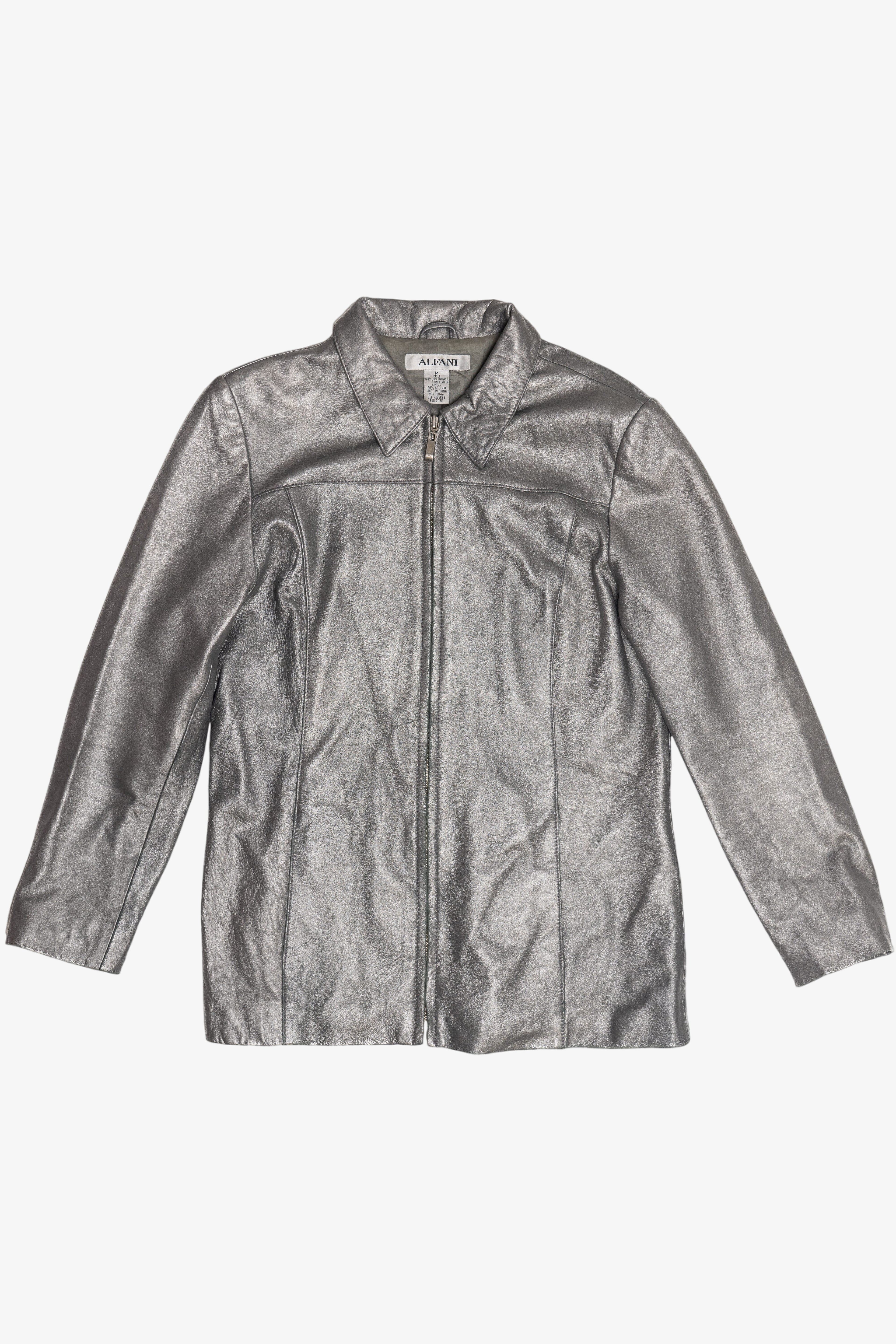 Vintage Alfani Sleek Silver Leather Jacket (2000s)