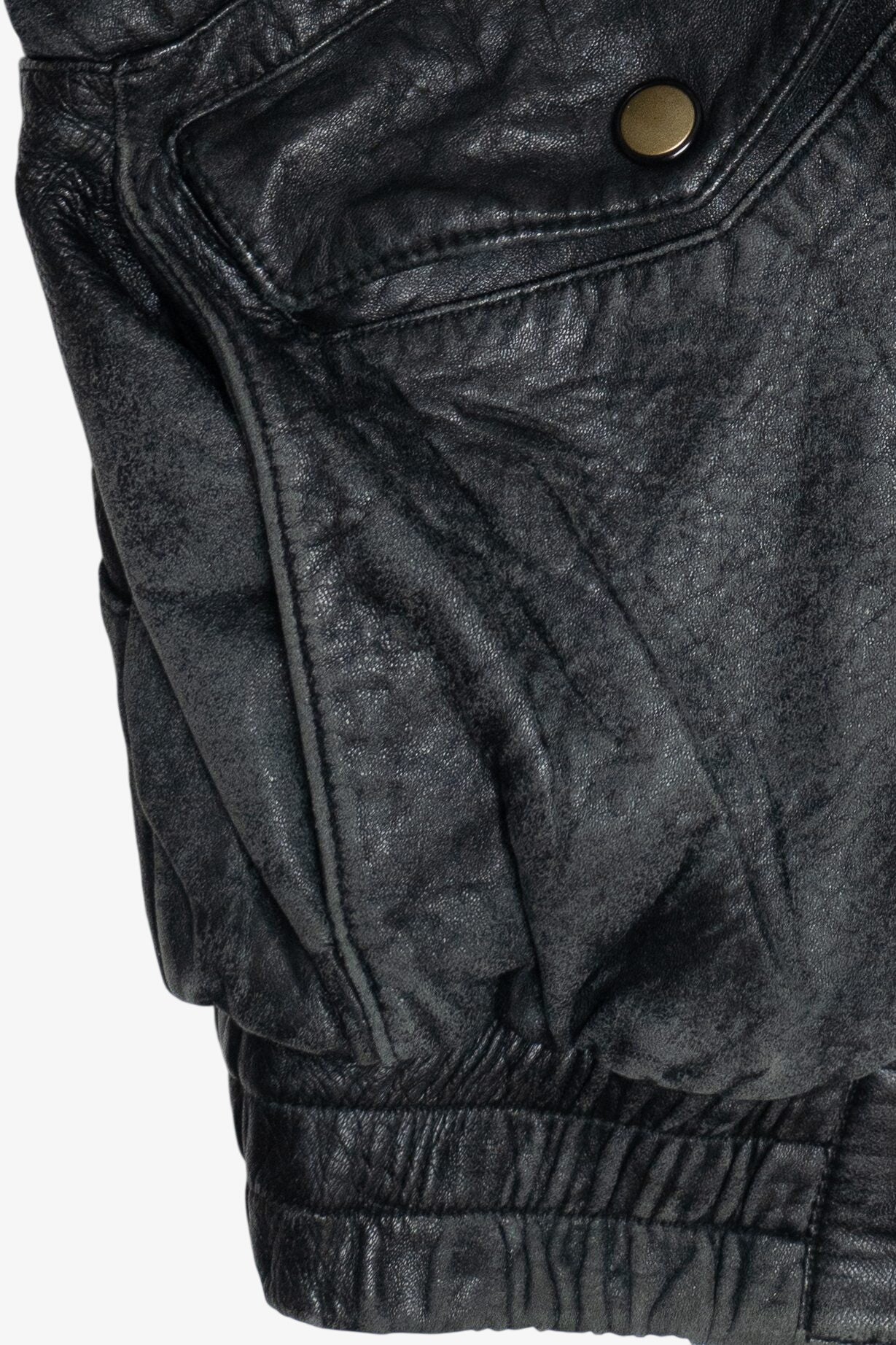 Vintage Distressed Gold's Gym Embroidered Leather Jacket With Car & Travel Patches (1990s)