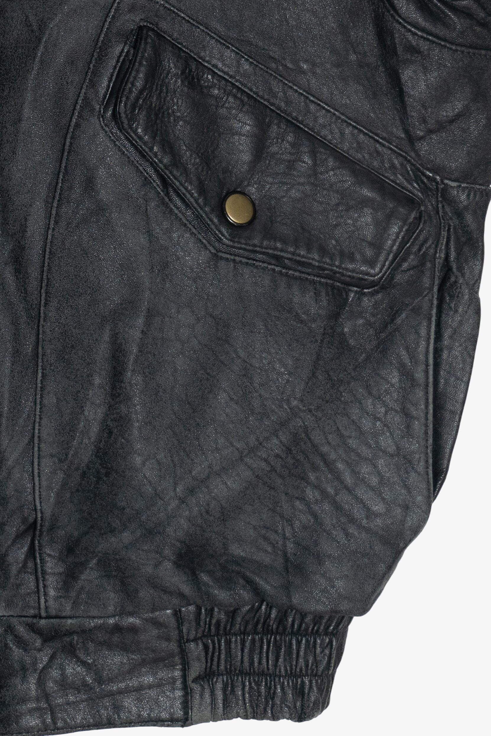 Vintage Distressed Gold's Gym Embroidered Leather Jacket With Car & Travel Patches (1990s)