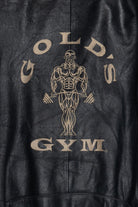 Vintage Distressed Gold's Gym Embroidered Leather Jacket With Car & Travel Patches (1990s)