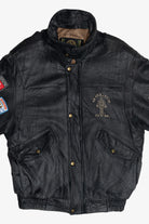 Vintage Distressed Gold's Gym Embroidered Leather Jacket With Car & Travel Patches (1990s)
