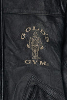 Vintage Distressed Gold's Gym Embroidered Leather Jacket With Car & Travel Patches (1990s)