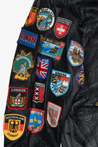 Vintage Distressed Gold's Gym Embroidered Leather Jacket With Car & Travel Patches (1990s)