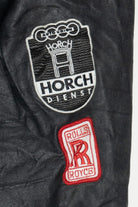 Vintage Distressed Gold's Gym Embroidered Leather Jacket With Car & Travel Patches (1990s)