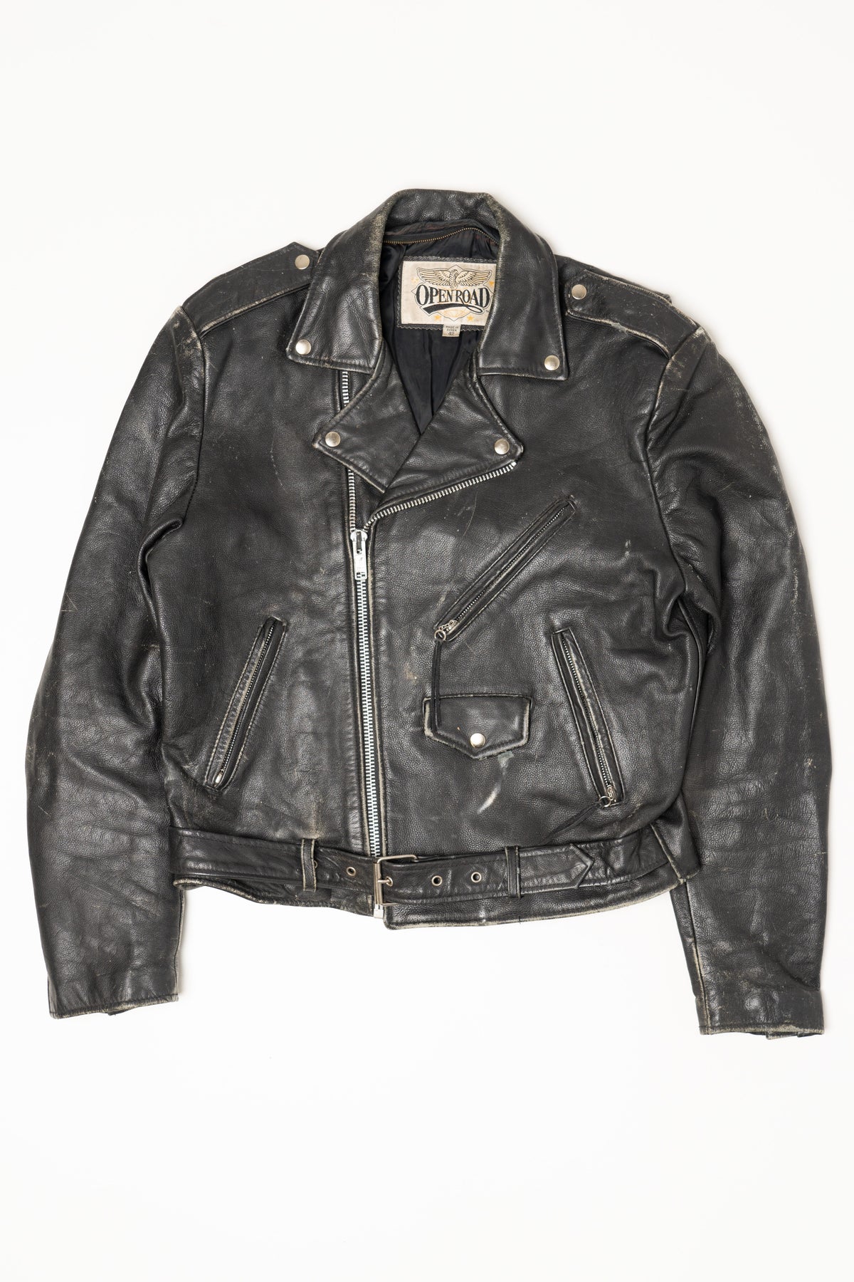 Vintage Distressed Open Road Leather Motorcycle Jacket (1990s 