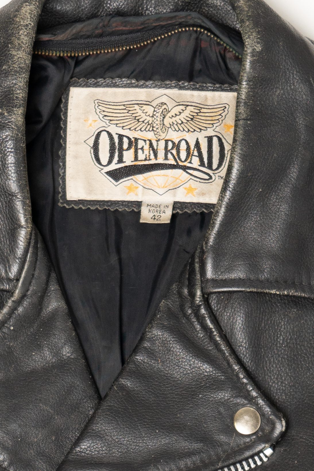 Vintage Distressed Open Road Leather Motorcycle Jacket (1990s