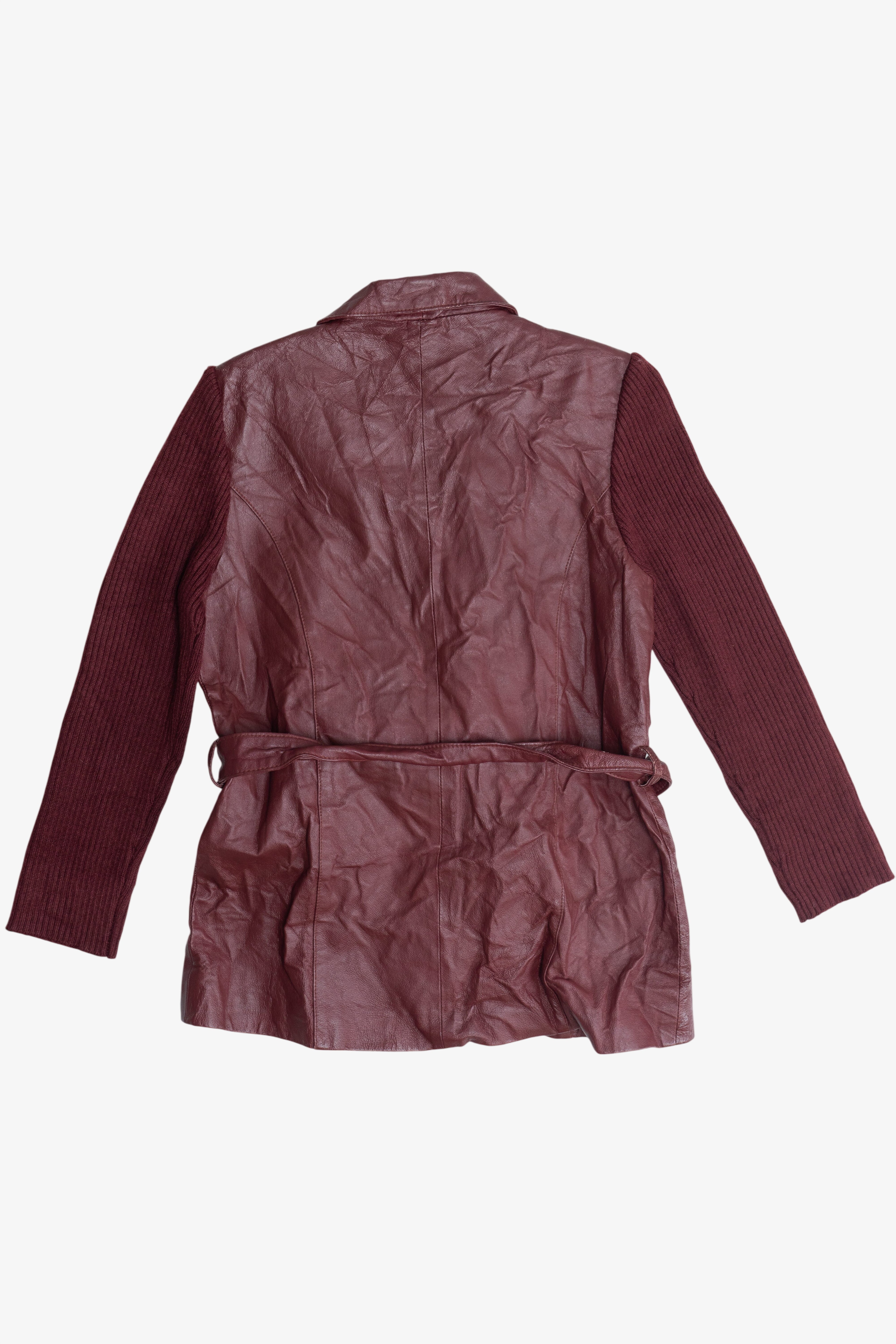 Vintage Sisters Burgundy Sweater Sleeve Leather Jacket (1990s)