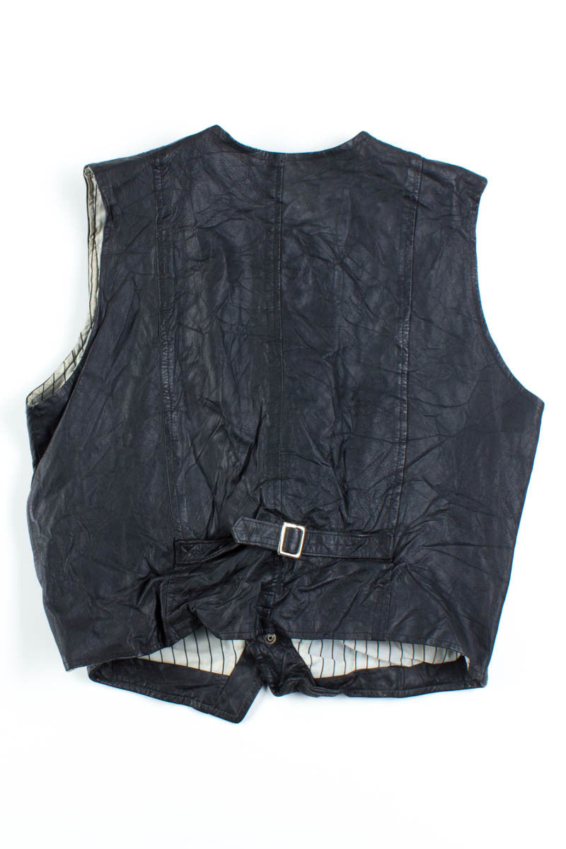 Black Leather Pinstripe Vest