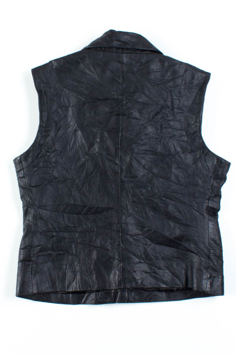 Black Leather Collared Vest