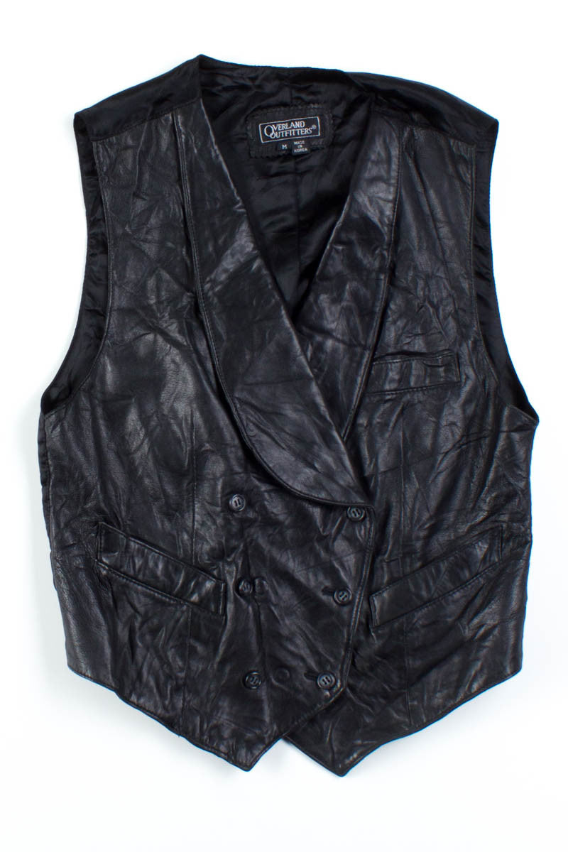 Black Double Breasted Leather Vest