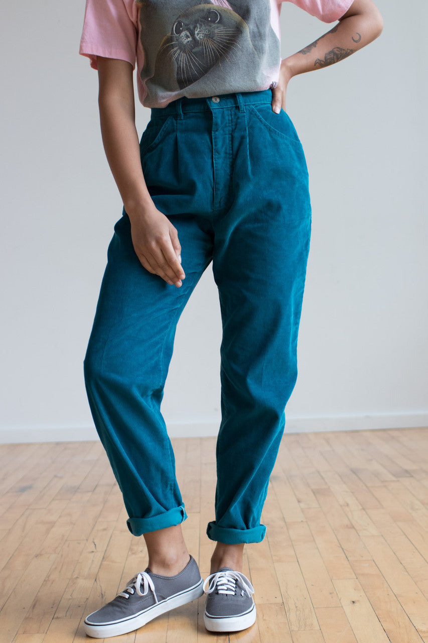 Vintage Lee High Waisted Teal Corduroy Pants