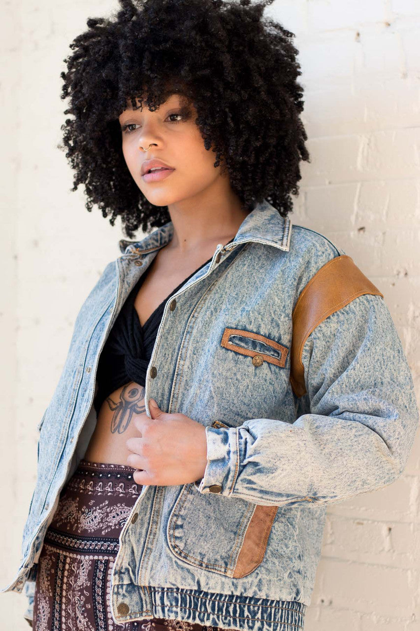 Leather Patch Denim Jacket