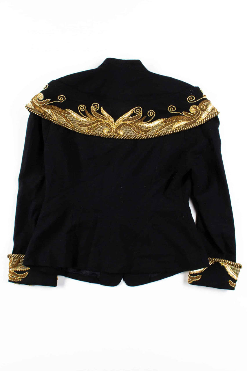 Black & Gold Beaded Button Up Jacket