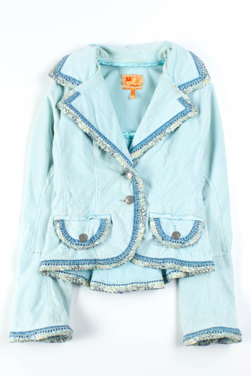 Baby Blue Floral Trimmed Jacket