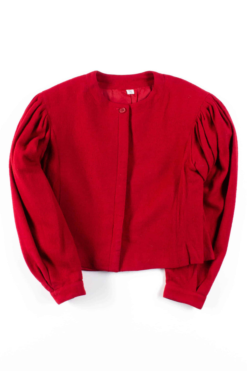 Red Wool Button-Up Jacket