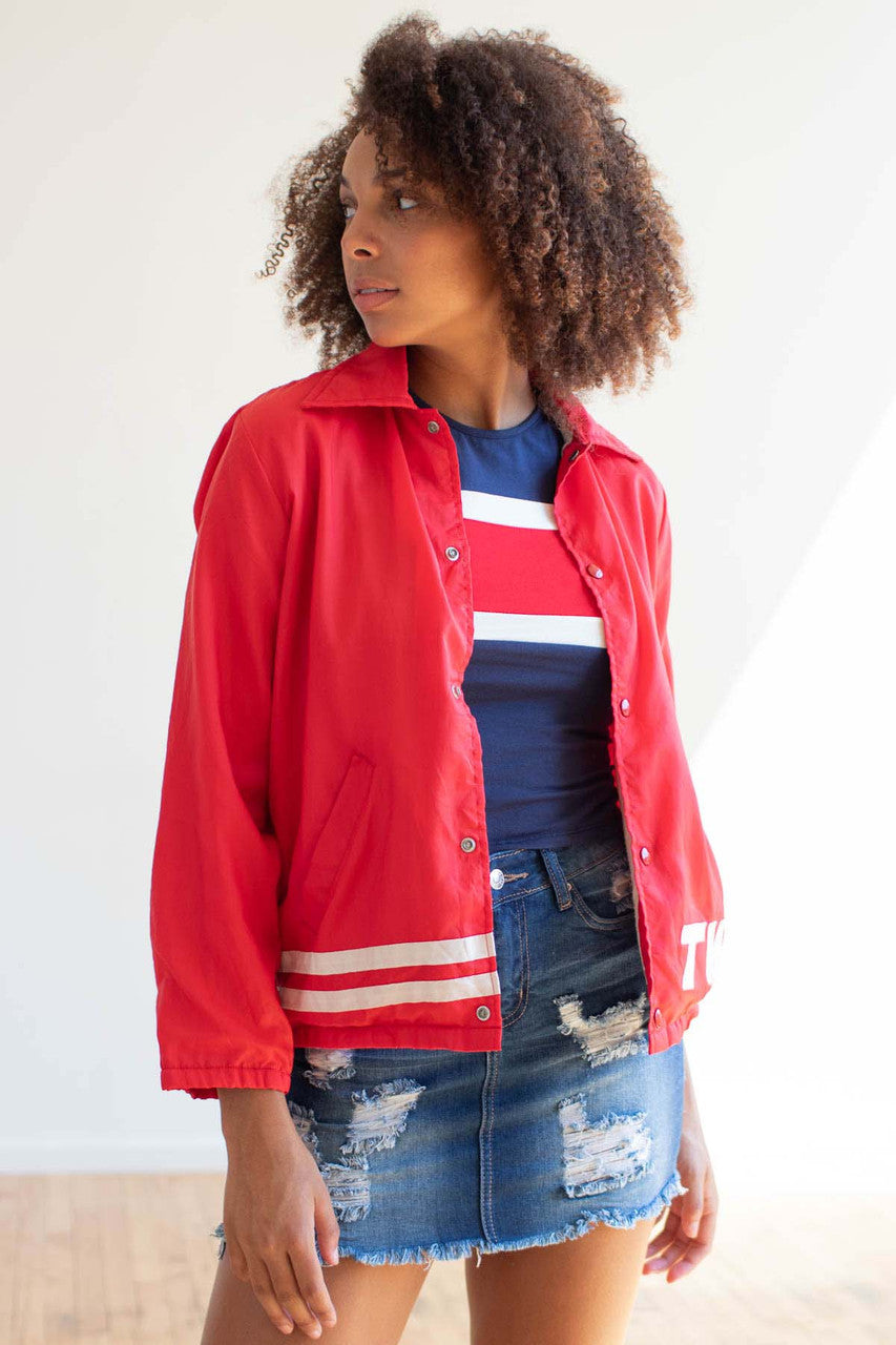 Red TWA Snap Front Nylon Jacket