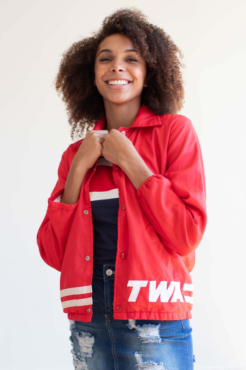 Red TWA Snap Front Nylon Jacket