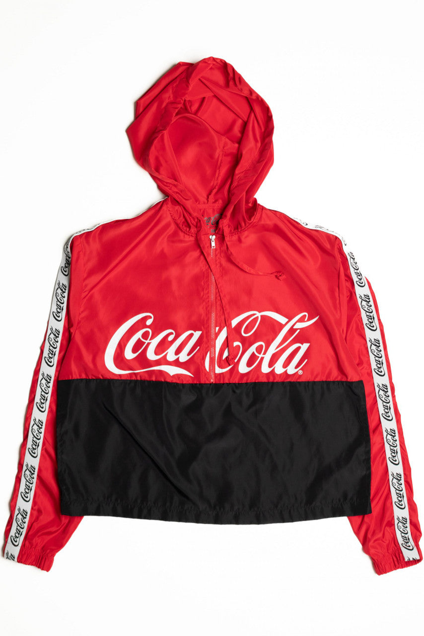 Mint Condition! Coca-Cola Cropped Hooded Half Zip Windbreaker