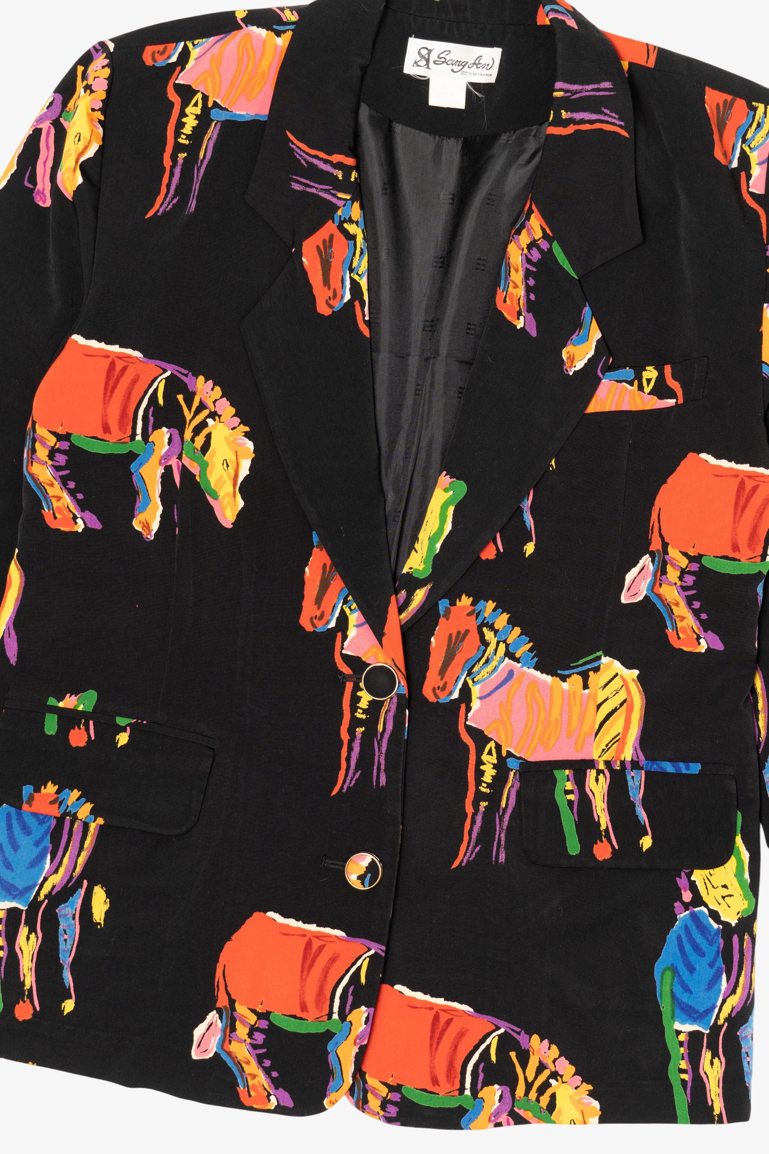 Vintage Sang An Colorful Abstract Zebras Blazer (1980s)