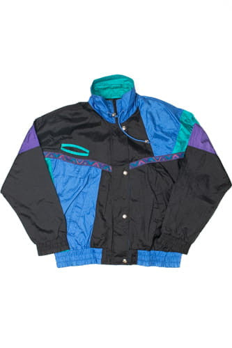 Vintage Zip & Button-Snap Cool Blue Colorblock Lightweight Jacket