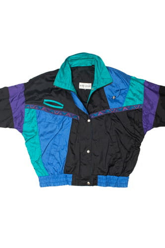 Vintage Zip & Button-Snap Cool Blue Colorblock Lightweight Jacket
