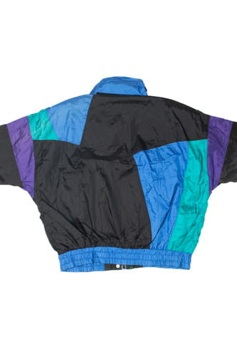 Vintage Zip & Button-Snap Cool Blue Colorblock Lightweight Jacket