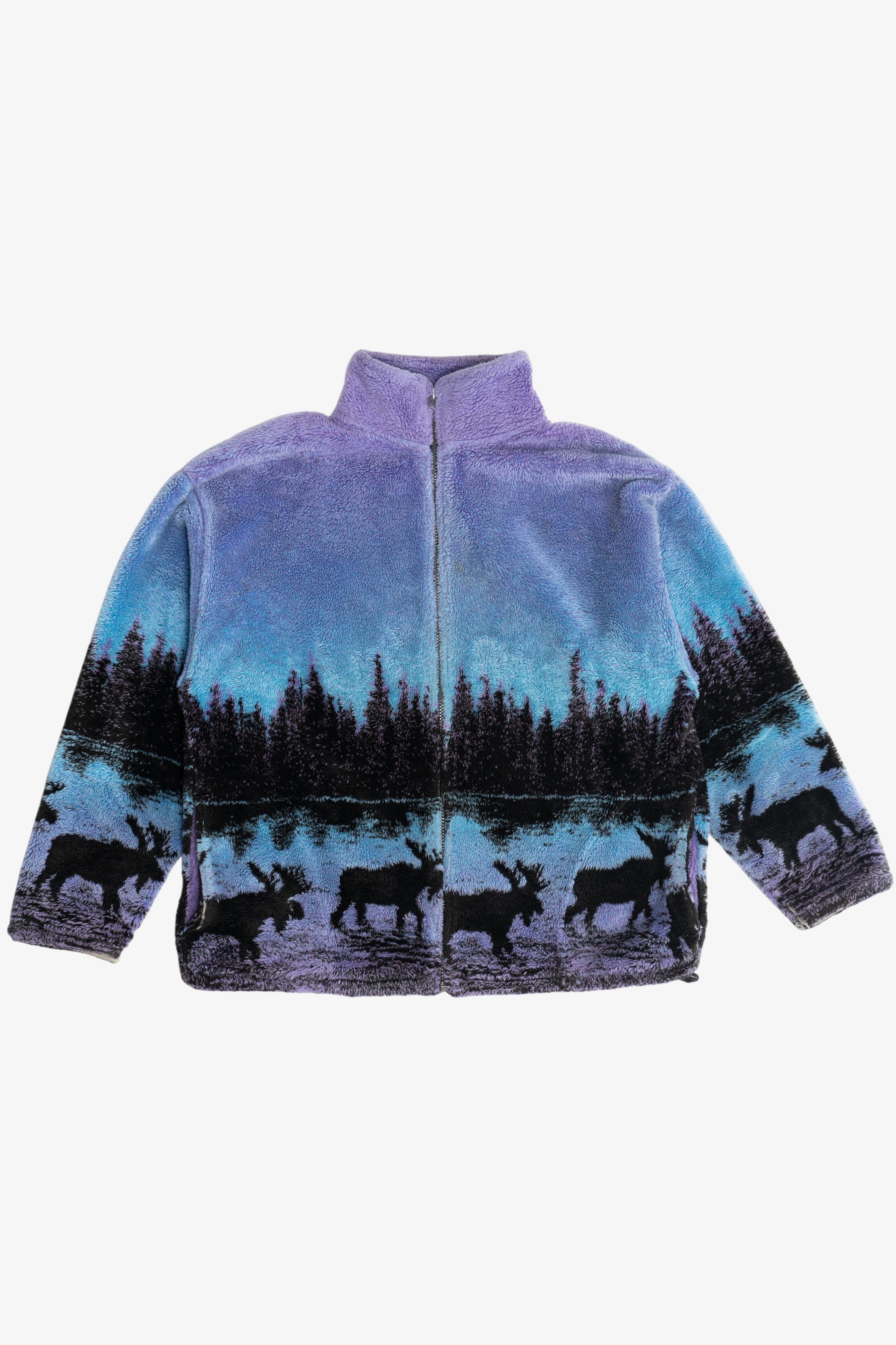 Vintage Black Mountain Outdoor Scenic Wraparound Print Fleece Zip-Up (1990s)