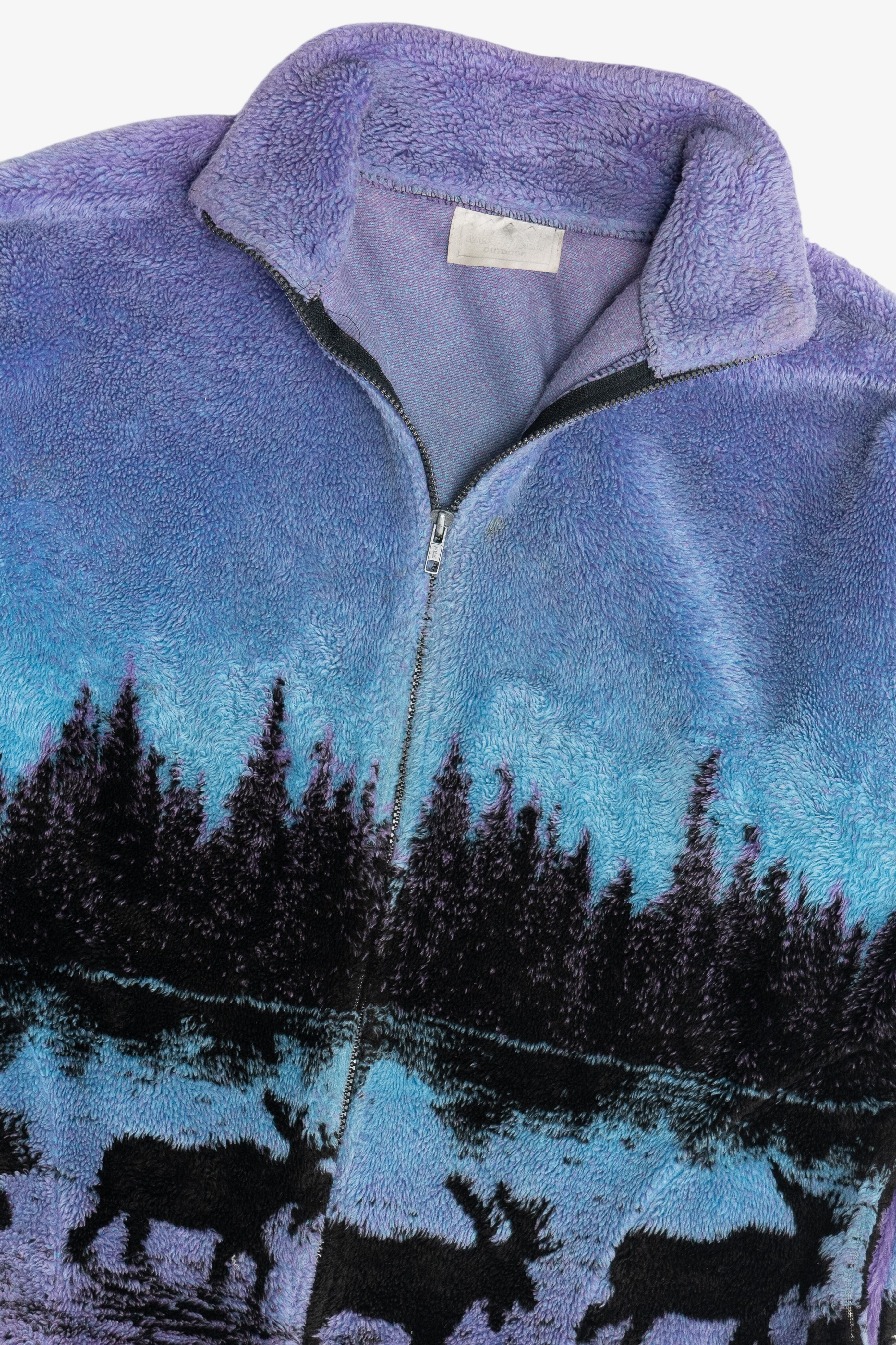 Vintage Black Mountain Outdoor Scenic Wraparound Print Fleece Zip-Up (1990s)