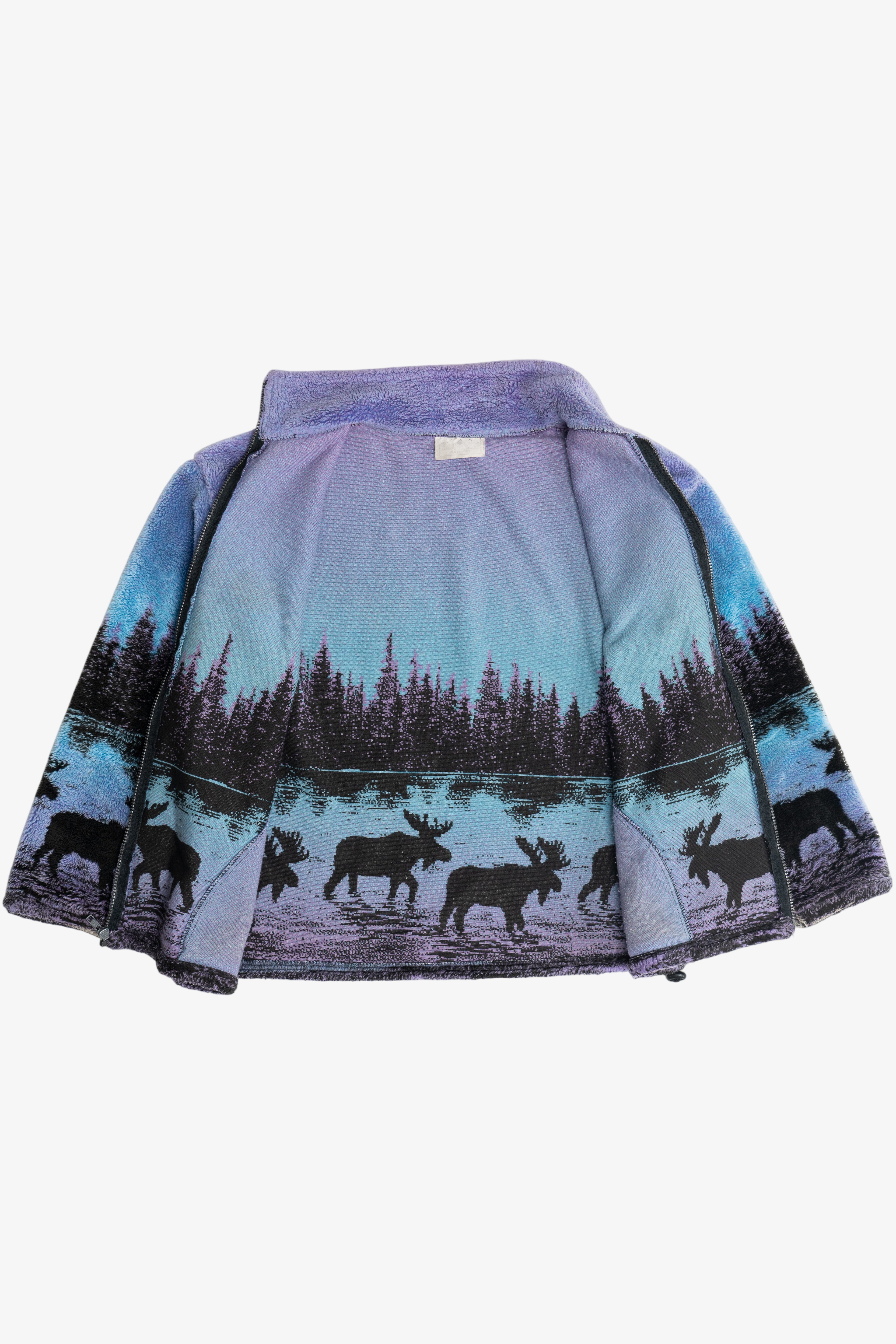 Vintage Black Mountain Outdoor Scenic Wraparound Print Fleece Zip-Up (1990s)