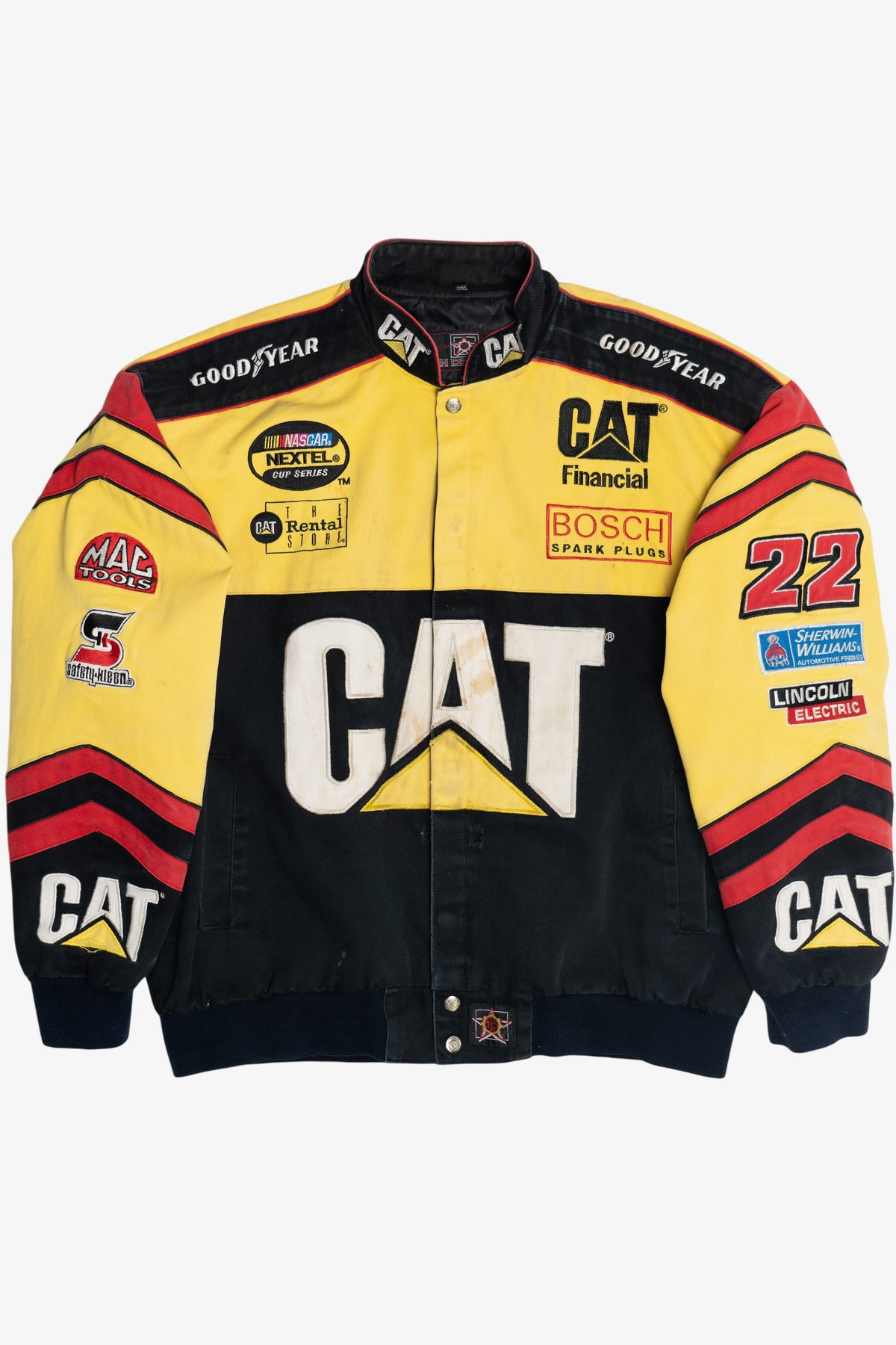 Vintage NASCAR CAT #22 Bill Davis Embroidered Racing Jacket (1990s 