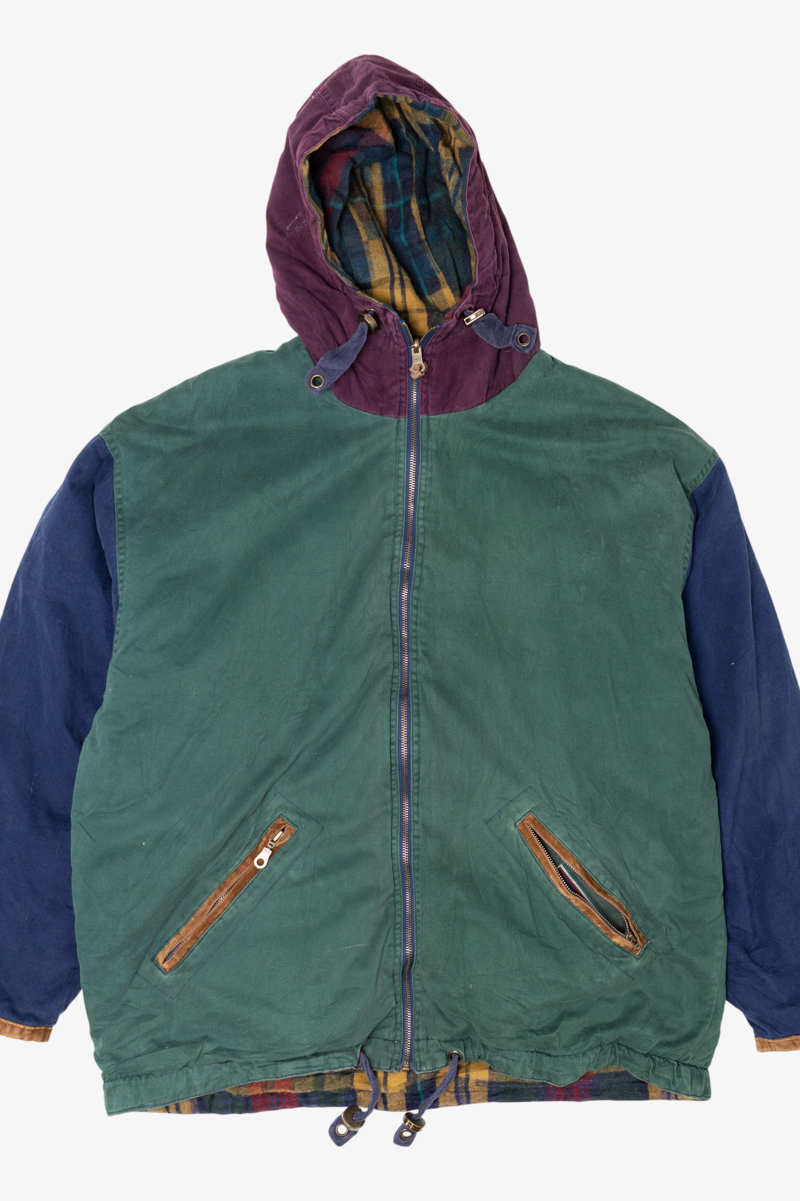 Vintage East West Color Block Flannel Lined Hooded Jacket (1990s)