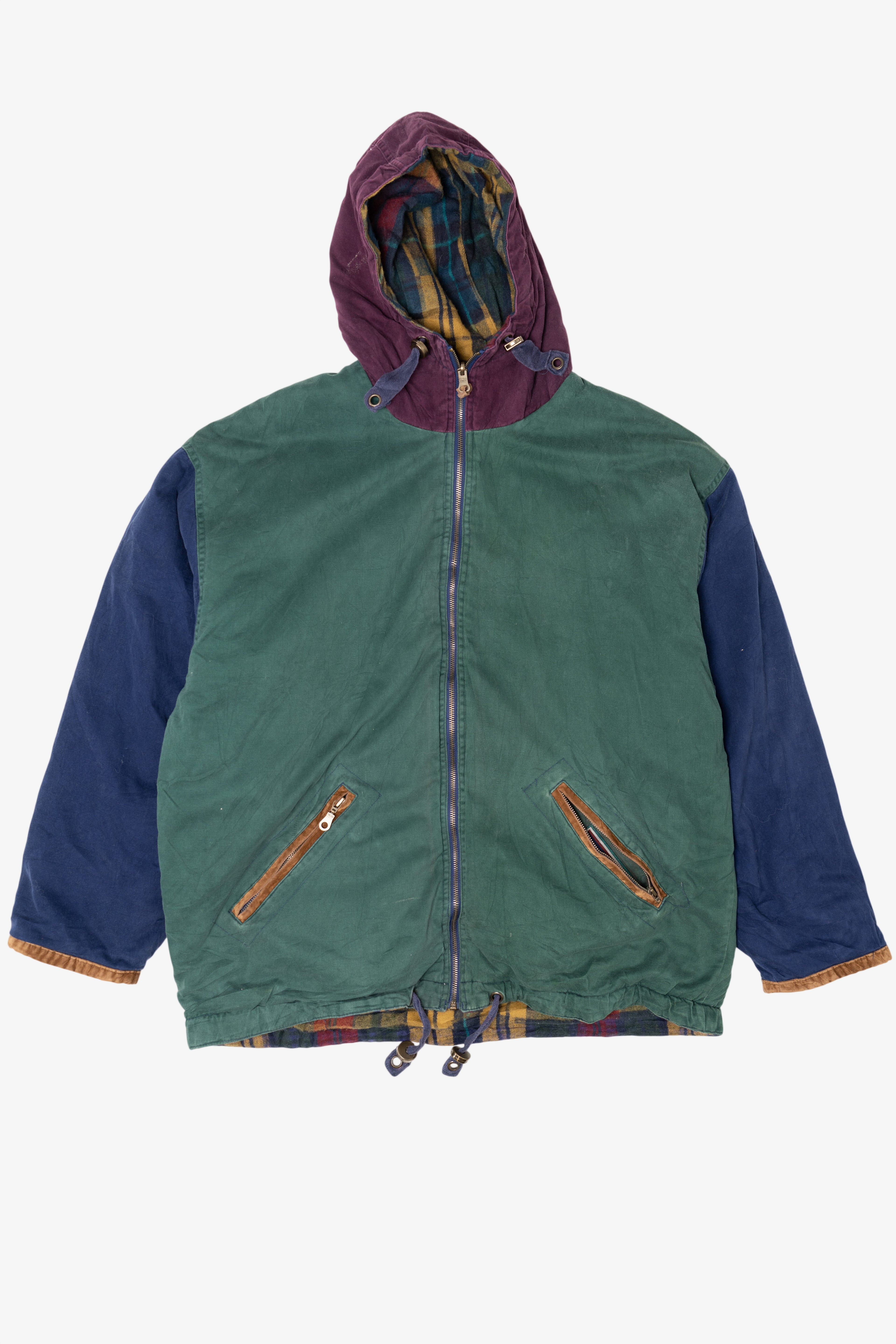 Vintage East West Color Block Flannel Lined Hooded Jacket (1990s)