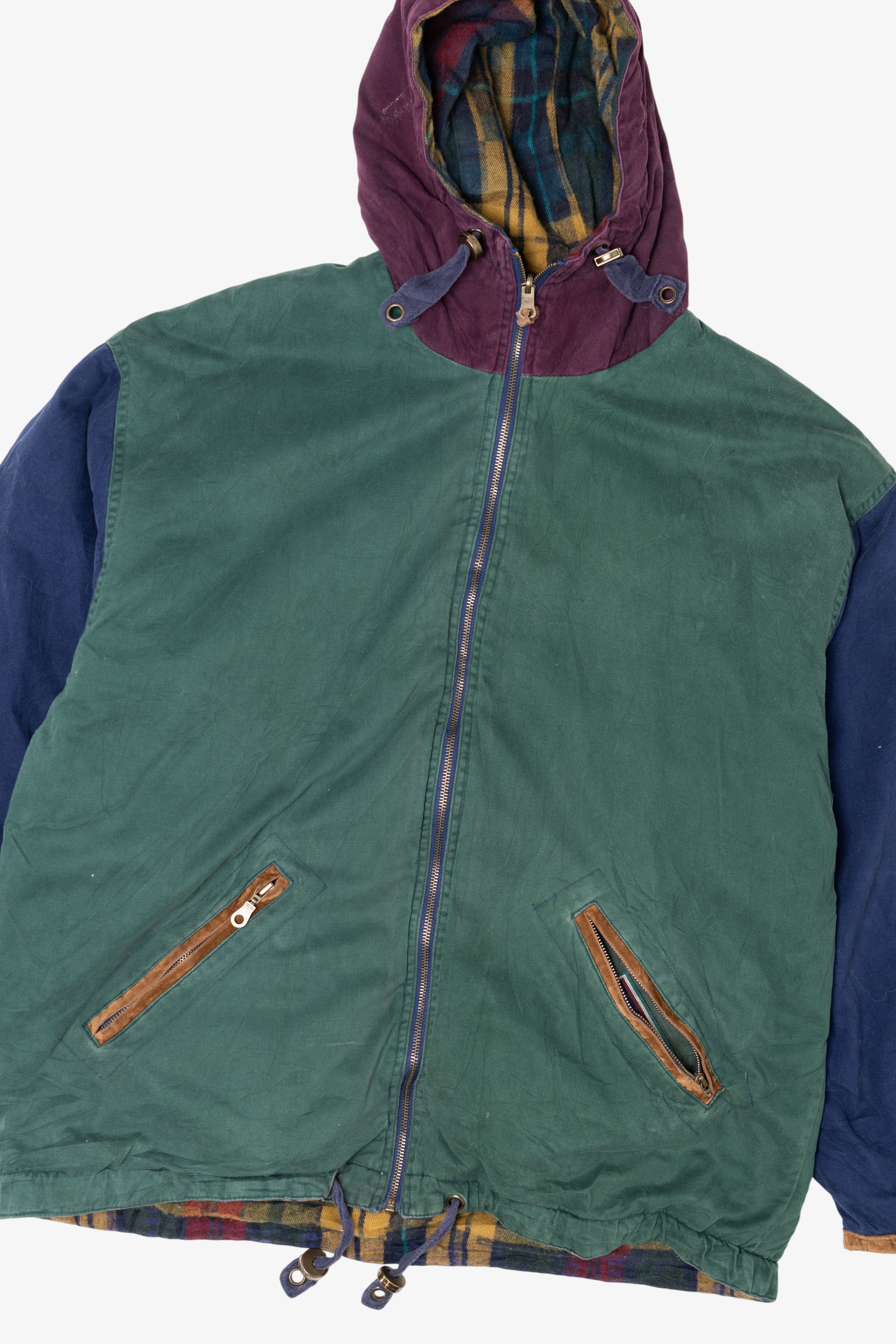 Vintage East West Color Block Flannel Lined Hooded Jacket (1990s)